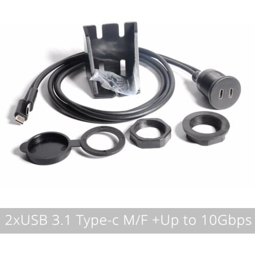 2 Ports Dual USB 3.1 type C Male to Female Flush Mount Car Mount Extension Cable for Car Truck Boat Motorcycle Dashboard 10Gbps