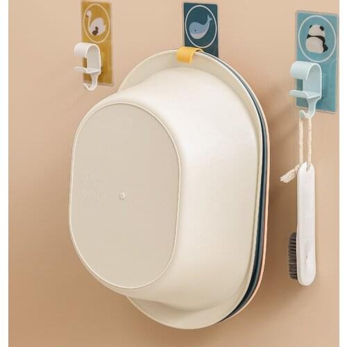 4PCS Cartoon multifunctional punch-free storage rack creative washbasin hook hanger wall-mounted washbasin rack