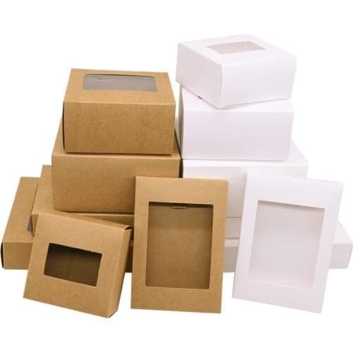 6pcs White Black Kraft Paper Candy Boxes No Printed Gift Box With Clear Pvc Window for Wedding Birthday Party Decoration 6 Size