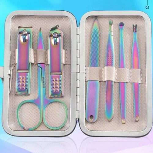 7pcs Nail Sets Colorful Stainless Steel Beauty Nail Pedicure Knife Manicure Eyebrow Scissors Care Tool Personal Cleaning Tools