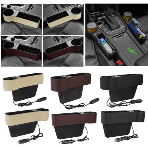 Car Seat Console Gap Filler Side Organizer Pocket w/2 Usb Charging Cup Holder