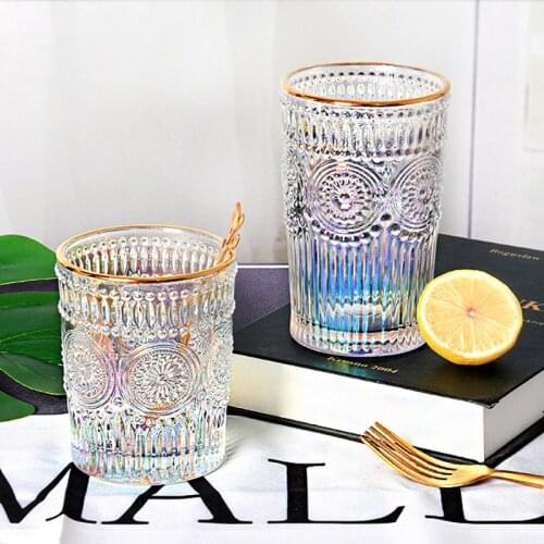 European-Style Retro Phnom Penh Embossed Sun Flower Wine Glass Heat-Resistant Glass Breakfast Cup Office Water Milk Tea Cup
