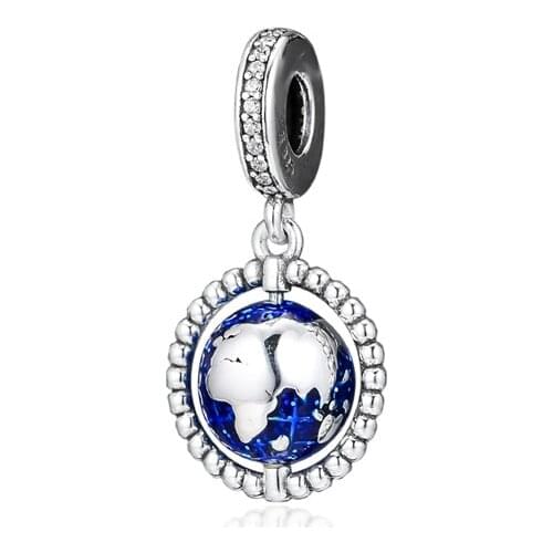 SPINNING GLOBE HANGING CHARMS For Woman Authentic 925 Silver Beads For Jewelry Making Fits European Bracelets & Bangle Fashion S