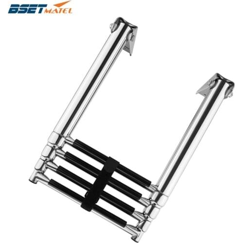BSET MATEL 4 Steps Boat Stainless Steel 304 Telescoping Folding Ladder Deck Outboard Swim Platform Boat Marine Yacht Accessories