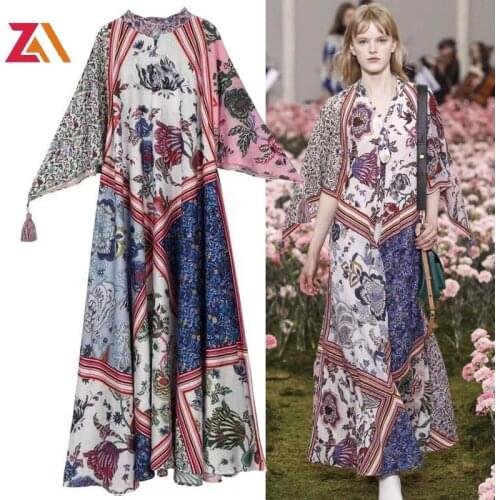 ZALady designer runway on holiday maxi dresses for women traf zevity vintage printed loose boho beach long dress vestidos mujer