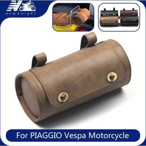 For Vespa GTS GTV 250 300 300ie Motorcycle Fashion Saddle Suitcase Backpack Vintage Leather Tool Rear Seat Round Cylinder Bag