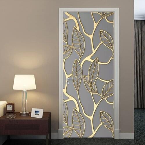 Photo Wallpaper 3D Stereo Golden Leaves Door Sticker Living Room Bedroom Modern Abstract Art Home Decor Creative DIY Decal Mural