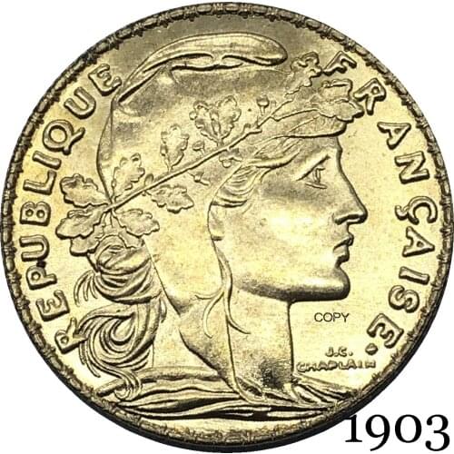 France Third Republic 1903 20 Francs Gold Copy Coin Brass Metal Liberte Replica Production Coins