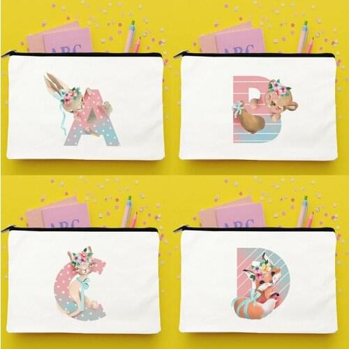 Animal Letter Women Cosmetic Bags Canvas Make Up Case Travel Toiletries Organizer Female Wash Storage Pouch Students Pencil Bag