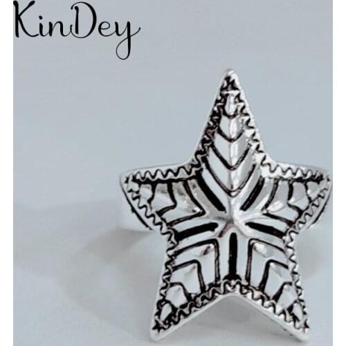 Kindey Vintage Silver Color Big Star Rings For Women Men Adjustable Size Open Finger Rings Personality