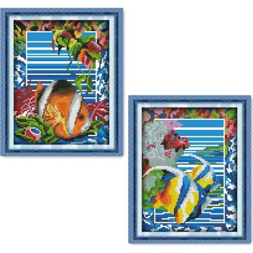 Joy Sunday Clownfish Chinese Cross Stitch Kits Ecological Cotton Clear Stamped Printed 14CT 11CT DIY Wedding Decoration For Home