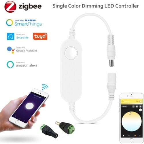 Mini Zigbee DW Light Strip Controller with DC Adapter 12-24V 5050 3528 Single Color LED Light Dimmer Work with Alexa Smartthings
