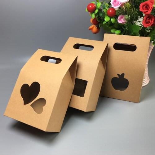 30pcs 10*6*16cm Kraft stand paper boxes,Brown Paper Box For Tea gift Packaging candy food bag with handle