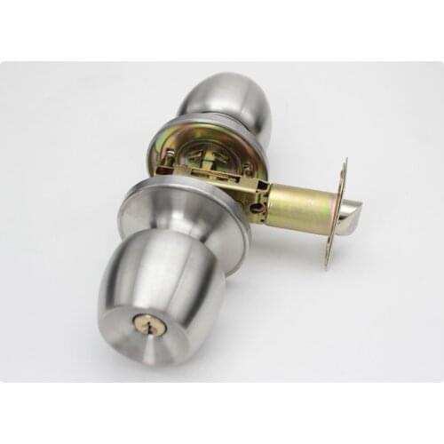 Round Door Handle Door Knobs Lock 304 Stainless Steel Entrance Passage Door Lock with Key for Bedroom Living Room Bathroom