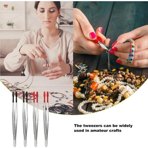 Lab Tweezers Soft Silicone Coated PVC Pointed Rubber Tweezers Non-damage Flat Head Industrial Laboratory Hobby Craft Tool