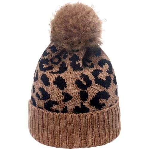 Leopard Crimping Women Winter Outdoor Keep Warm Pompom Hat Fashion Knitting Korean Version Elasticity Beanie Ski Cap