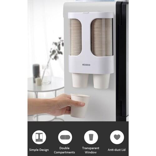 Wall-Mounted Paper Cup Dispenser Automatic Disposable Cup Holder Kitchen Cup Dispenser Storage Organizer 80 Cups