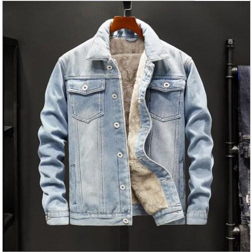 New winter denim jacket plus velvet denim casual denim jacket male large size fashion jacket men oversized denim jacket