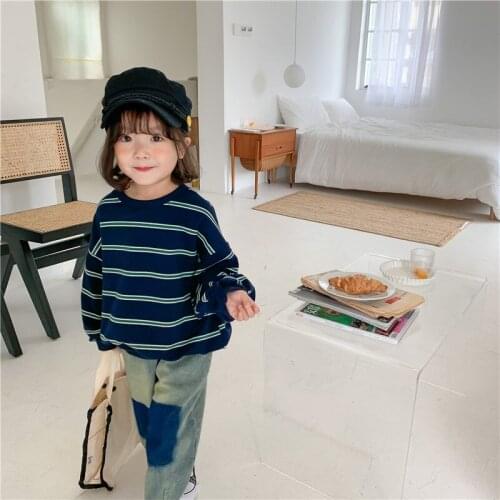 Autumn Winter 2020 boys and girls loose long sleeve striped sweatshirts kids thicken casual clothes warm Tops
