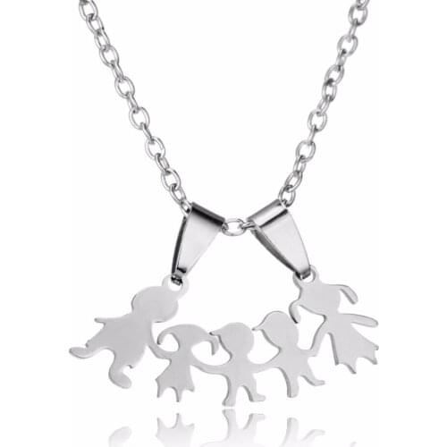 24PC/Lot Two Sons Daughter Family Necklaces Jewelry Stainless Steel Pendant Boys Girls Mothers Fathers Necklace For Mom Dad Gift