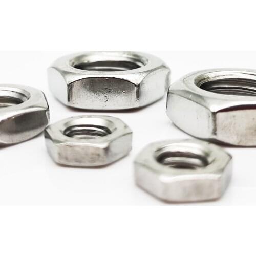 5/10/25/50pcs M2 M2.5 M3 M4 M5 M6 M8 M10 M12 M14 M16 DIN439 GB6172 304 Stainless Steel Flat Hex Hexagon Wafer Low Thin Jam Nut