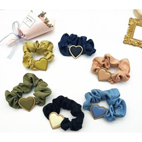 Korean Elastic Kawaii Hair Bands For Women Ties Cute Love Heart Girls Scrunchie Headwear Headband Ribbon Hair Accessories