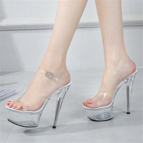 Fashion 15CM Thin High Heels Women Sandals PVC Buckle Strap Open Toed waterproof platform Wedding Party shoes for women 2020