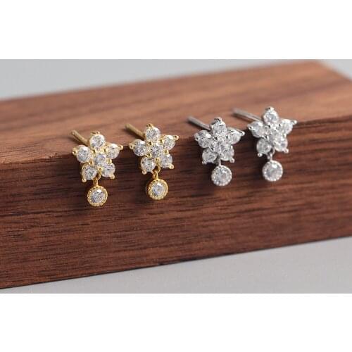 925 sterling silver earring fashion Snowflake zircon Creative Stacking Bow stud earring wild sweet cute woman girl ear jewelry
