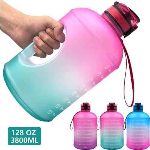 Large Capacity 1 Gallon Sports Kettle Plastic Bounce Cup Frosted Gradual Fitness Space Cup Water Bottle Kettle 3.78L