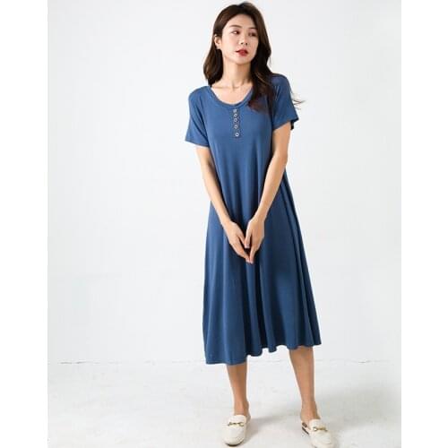 Loose Modal Cotton Night Dress Women Short Sleeve Buttons Long Nightdress Comfortable Summer Nightgowns Female Nightshirt