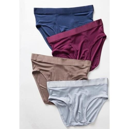 Natural Silk Mens Briefs Healthy Solid Panties Soft Lingerie Calcinha Briefs Underwear Calzoncillos Mid-waist Triangular Pants