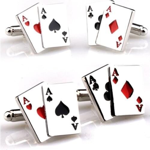 10pairs/lot Poker A Cufflinks Double Ace Cuff Links Copper Enmael/Paper Print Epoxy Sticker Mens Jewelry Wholesale
