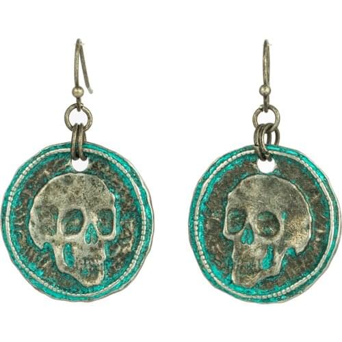 2019 Punk Skeleton Skull Heads Earring Vintage Green Bronze Color Earrings For Women Exaggerate Round Circle Statement Jewelry