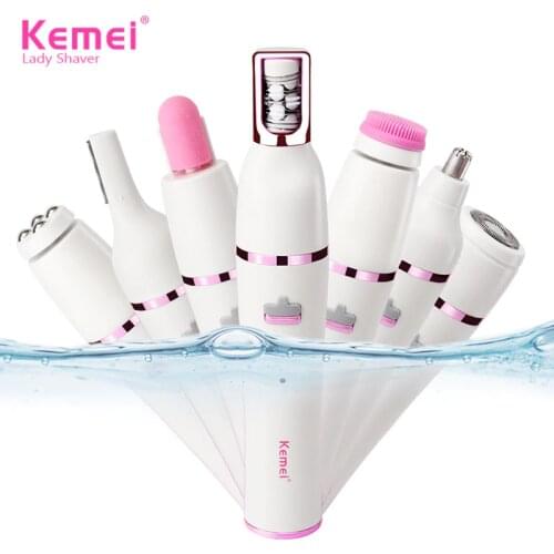 Kemei 7 IN 1 Female Electric Epilator Electric Facial Cleansing Masage Brush Waterproof Womens Shaver Facial Care Tool KM-2189