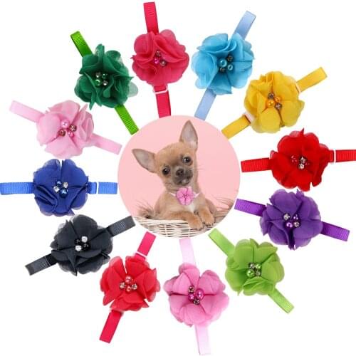 10pcs Spring Doy Supplies Dogs Cats Bowtie Chiffon Diamond Small Dog Bow Tie Pet Dog Cat Grooming Products For Small Dogs