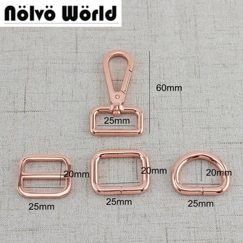 2sets/lot,Rose Gold color 1 Inch collection,25mm swivel clips,slider buckle,d ring,square buckle for bags handbags purse sewing
