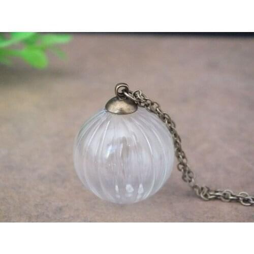 20mm Handmade pumpkin stripe ball shape glass globe pendant/bronze color cap/mini glass vial jewelry pendant