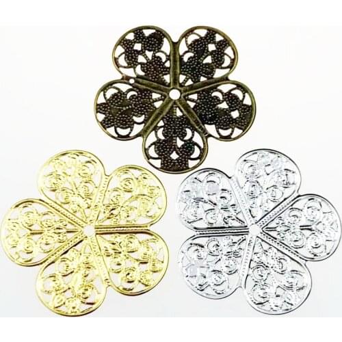 20pcs 37mm Metal Flower Filigree Wraps Crafts Gift Decoration DIY Cosplay Bridal hair accessories Wholesale Charms