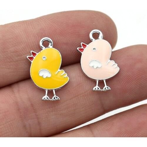 5Pcs Silver Color Enamel Chick Charms Pendant for Jewelry Making Earrings Bracelet Necklace Accessories DIY Craft Findings