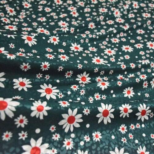 50*145cm Dark Green Daisy Digital Printing Jacquard Fabric Dress Shirt Womens Childrens Clothing Handmade DIY Fabric