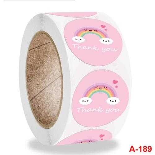 500pcs/roll 1 Inch Self-adhesive Film Packaging Sticker Label Thank You Decoration Cute Pink Rainbow White Cloud Love Sticker