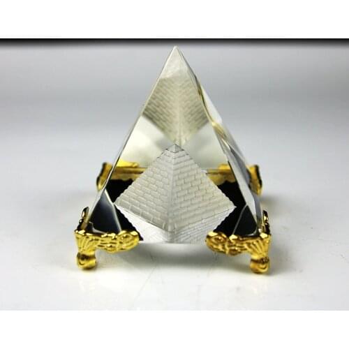 6cm K9 Crystal Glass Egyptian Pyramid With Gold Metal Base Egypt Craft Gift Home Decoration