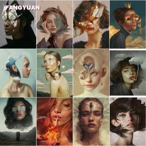 5D Diy Diamond Painting Abstract Figure Painting Bird and Butterfly On The Face Rhinestones Diamond Embroidery Cross Stitch Kits