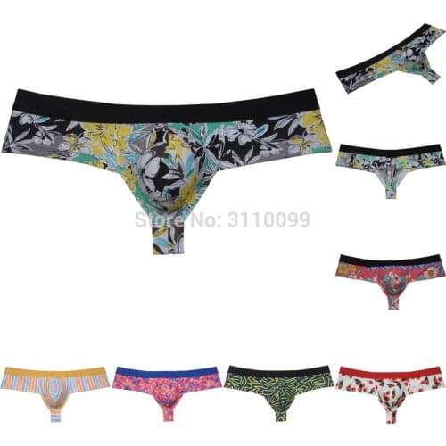 Mens Flowery Bulge Boxer Daring Underwear Shiny Less Coverage Cheeky Bikini Shorts