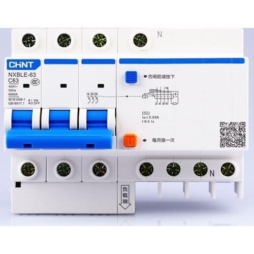CHINT AC230/400V NXBLE-63 3P+N residual current device C 40 50 63A Electromagnetic release type C overload circuit breaker