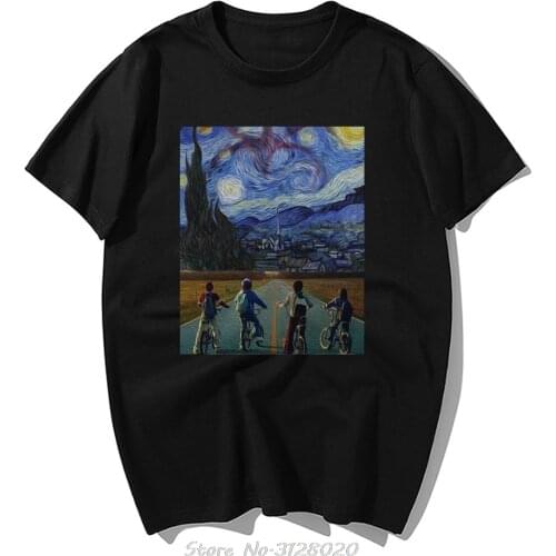 Funny Stranger Things T Shirt Men Fashion Tv Show Tshirt Mens Starry Night Demogorgon Eleven Steve Cotton Hip Hop Tops T Shirt
