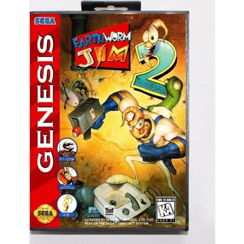 Earthworm Jim 2 Game Cartridge 16 bit MD Game Card With Retail Box For Sega Mega Drive For Genesis