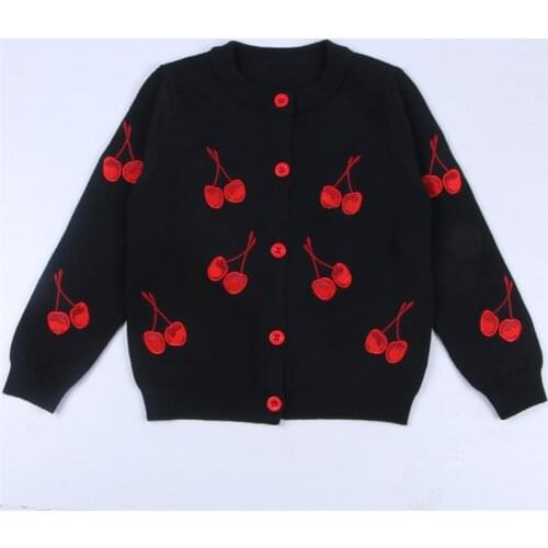 1-6Yrs Baby Boys Girls Cherry Embroidery Cardigan Coat Children Clothing Boys Girls Long Sleeve Knitted Kids Cardigan Coat
