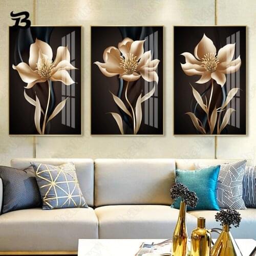 Golden Flowers Canvas Painting Classic High-End Art Posters and Prints Wall Pictures for Living Room Wall Art Home Decoration