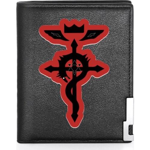 High Quality Fullmetal Alchemist Wallet Black Leather Purse Men Women Credit Card Holder Short Male Slim Coin Money Bags